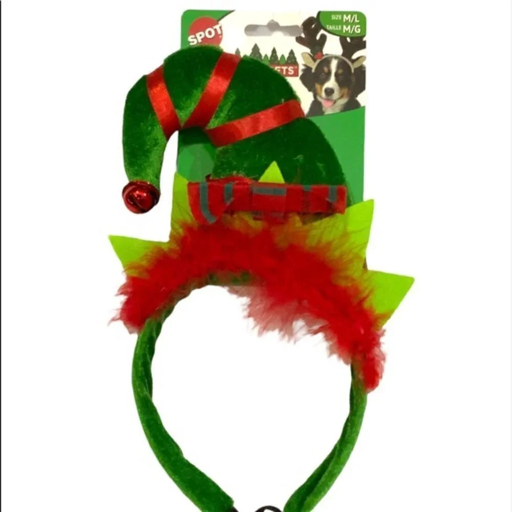 SPOT Dog Christmas Elf Headband Holiday Hat Adjustable Medium / Large